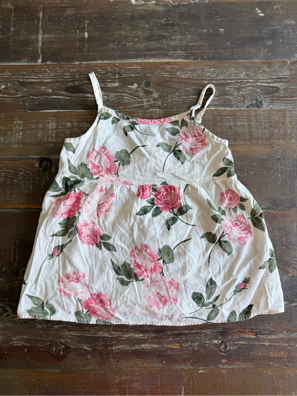 Old Navy White Floral Spaghetti Strap Camisole with Pink Roses
